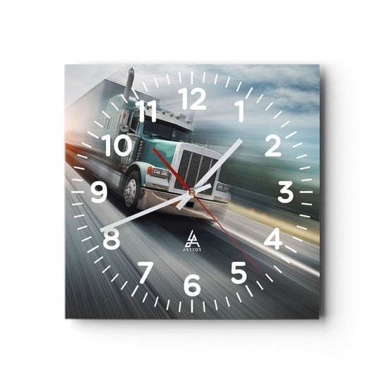 Zegar ścienny - Amerykański olbrzym w pędzie - 30x30cm - Ciężarówka Motoryzacja Transport - Kwadratowy zegar ścienny - Nowoczeny Stylowy Zegar do salonu do kuchni - Cichy i Modny zegar ARTTOR