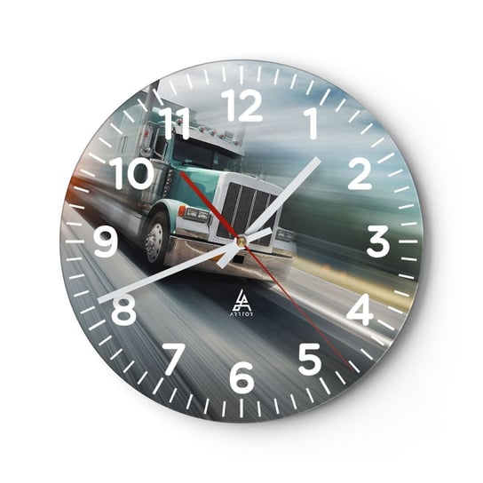 Zegar ścienny - Amerykański olbrzym w pędzie - 30x30cm - Ciężarówka Motoryzacja Transport - Okrągły zegar ścienny - Nowoczeny Stylowy Zegar do salonu do kuchni - Cichy i Modny zegar ARTTOR