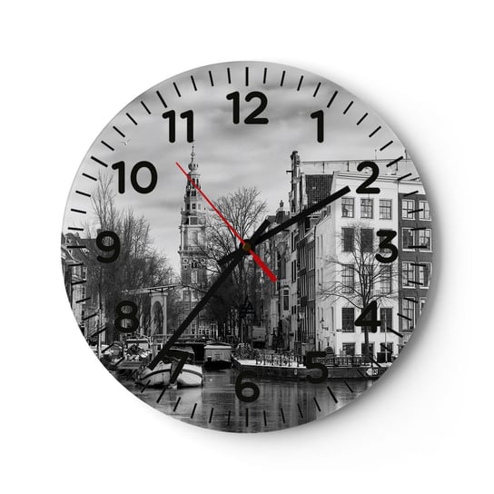 Zegar ścienny - Amsterdamskie klimaty - 30x30cm - Miasto Amsterdam Architektura - Okrągły zegar ścienny - Nowoczeny Stylowy Zegar do salonu do kuchni - Cichy i Modny zegar ARTTOR