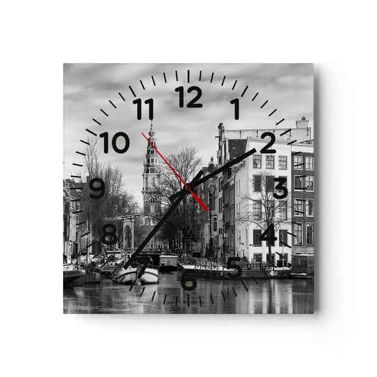 Zegar ścienny - Amsterdamskie klimaty - 40x40cm - Miasto Amsterdam Architektura - Kwadratowy zegar szklany - Nowoczeny Stylowy Zegar do salonu do kuchni - Cichy i Modny zegar ARTTOR