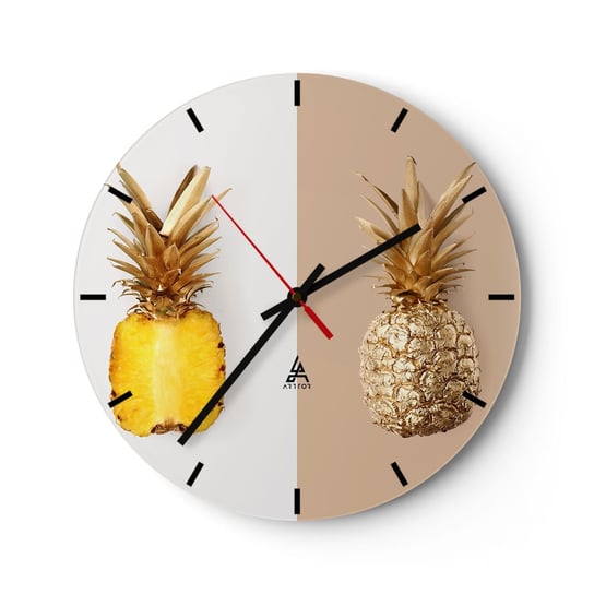 Zegar ścienny - Ananas dla nas - 30x30cm - Ananas Owoce Deser - Okrągły zegar na szkle - Nowoczeny Stylowy Zegar do salonu do kuchni - Cichy i Modny zegar ARTTOR