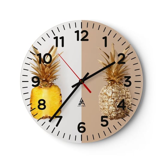 Zegar ścienny - Ananas dla nas - 30x30cm - Ananas Owoce Deser - Okrągły zegar ścienny - Nowoczeny Stylowy Zegar do salonu do kuchni - Cichy i Modny zegar ARTTOR