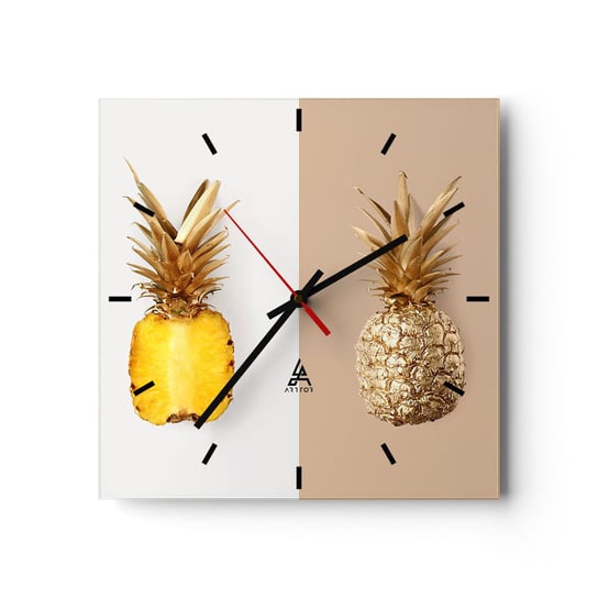 Zegar ścienny - Ananas dla nas - 40x40cm - Ananas Owoce Deser - Kwadratowy zegar ścienny - Nowoczeny Stylowy Zegar do salonu do kuchni - Cichy i Modny zegar ARTTOR