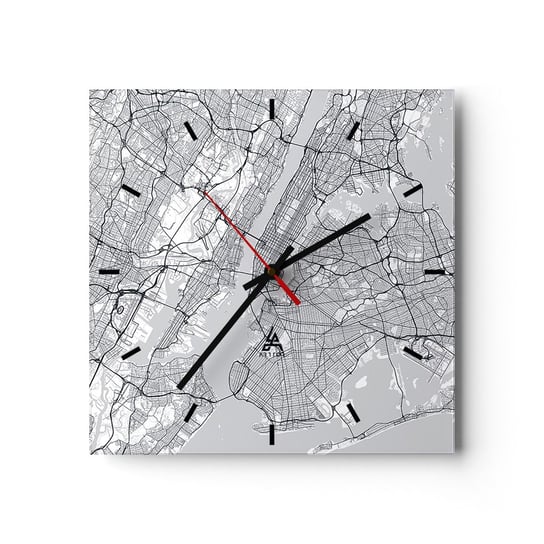 Zegar ścienny - Anatomia metropolii - 30x30cm - Nowy Jork Mapa Manhattan - Kwadratowy zegar na szkle - Nowoczeny Stylowy Zegar do salonu do kuchni - Cichy i Modny zegar ARTTOR