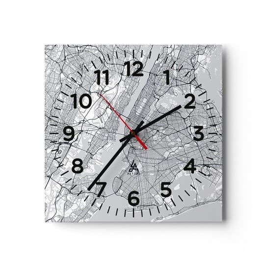 Zegar ścienny - Anatomia metropolii - 40x40cm - Nowy Jork Mapa Manhattan - Kwadratowy zegar szklany - Nowoczeny Stylowy Zegar do salonu do kuchni - Cichy i Modny zegar ARTTOR