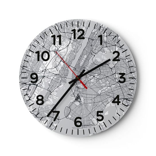 Zegar ścienny - Anatomia metropolii - 40x40cm - Nowy Jork Mapa Manhattan - Okrągły zegar szklany - Nowoczeny Stylowy Zegar do salonu do kuchni - Cichy i Modny zegar ARTTOR