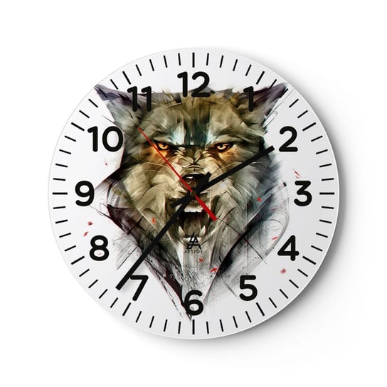 Zegar ścienny - Ani kroku! - 30x30cm - Abstrakcja Zwierzęta Wilk - Okrągły zegar ścienny - Nowoczeny Stylowy Zegar do salonu do kuchni - Cichy i Modny zegar ARTTOR