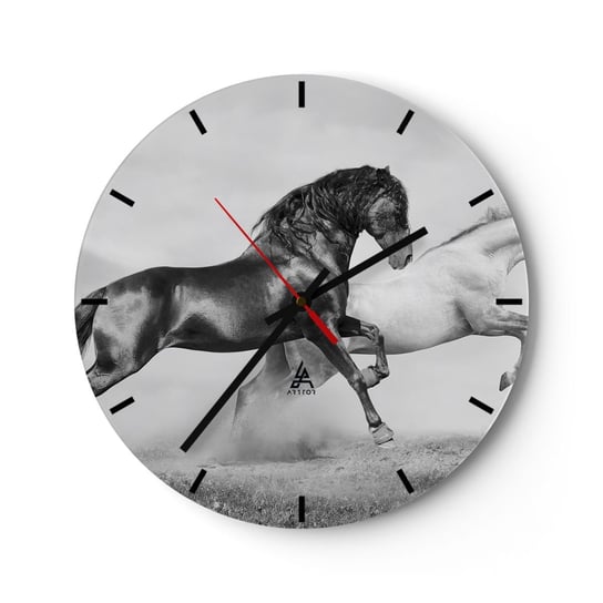 Zegar ścienny - Anioły i demony - 30x30cm - Zwierzęta Konie Natura - Okrągły zegar na szkle - Nowoczeny Stylowy Zegar do salonu do kuchni - Cichy i Modny zegar ARTTOR