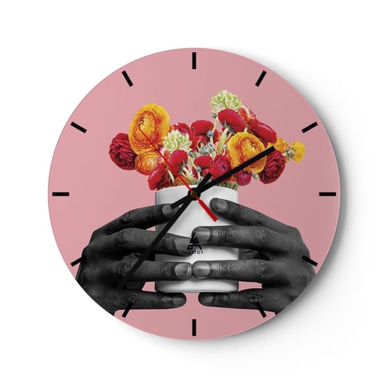 Zegar ścienny - Apoteoza życia - 30x30cm - Abstrakcja Sztuka Kwiaty - Okrągły zegar na szkle - Nowoczeny Stylowy Zegar do salonu do kuchni - Cichy i Modny zegar ARTTOR