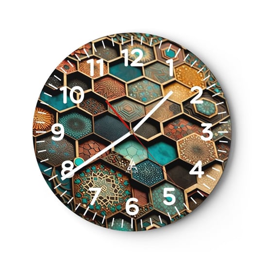 Zegar ścienny - Arabskie ornamenty – wariacja - 30x30cm - Sześcian Mozaika Wzór - Okrągły zegar ścienny - Nowoczeny Stylowy Zegar do salonu do kuchni - Cichy i Modny zegar ARTTOR