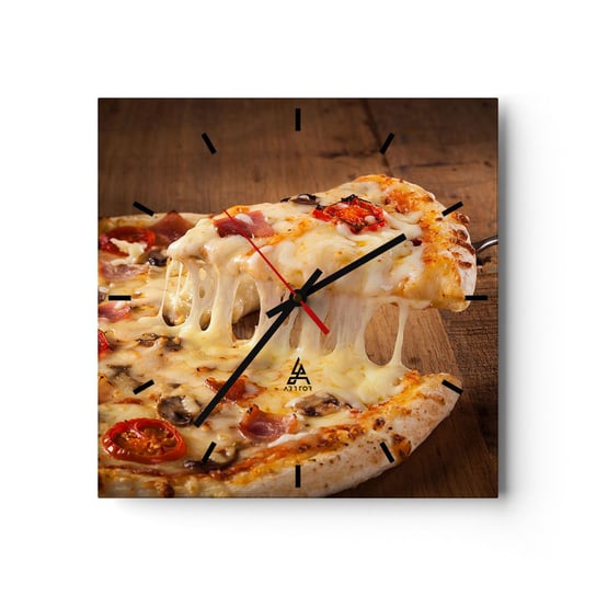 Zegar ścienny - Arcydzieło sztuki włoskiej - 30x30cm - Gastronomia Pizza Włochy - Kwadratowy zegar na szkle - Nowoczeny Stylowy Zegar do salonu do kuchni - Cichy i Modny zegar ARTTOR