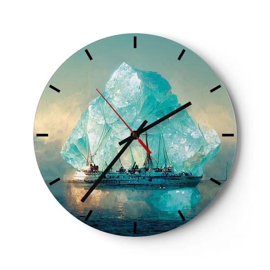Zegar ścienny - Arktyczny brylant - 30x30cm - Góra Lodowa Statek Ocean - Okrągły zegar na szkle - Nowoczeny Stylowy Zegar do salonu do kuchni - Cichy i Modny zegar ARTTOR