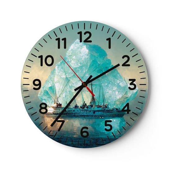 Zegar ścienny - Arktyczny brylant - 40x40cm - Góra Lodowa Statek Ocean - Okrągły zegar szklany - Nowoczeny Stylowy Zegar do salonu do kuchni - Cichy i Modny zegar ARTTOR