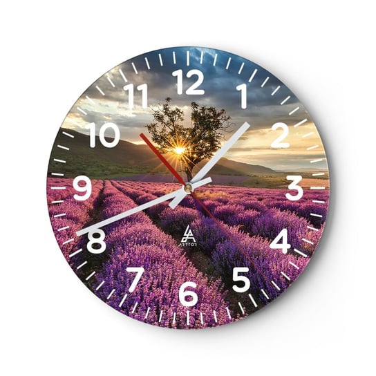Zegar ścienny - Aromat w kolorze lila - 30x30cm - Krajobraz Lawenda Prowansja - Okrągły zegar ścienny - Nowoczeny Stylowy Zegar do salonu do kuchni - Cichy i Modny zegar ARTTOR