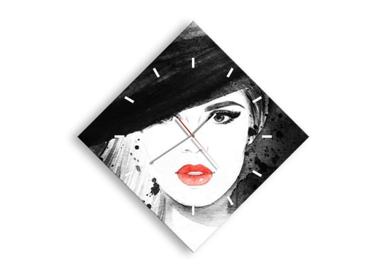 Zegar ścienny ARTTOR Dama w czerni - kobieta oczy usta, C3AD50x50-3916, 71x71 cm ARTTOR