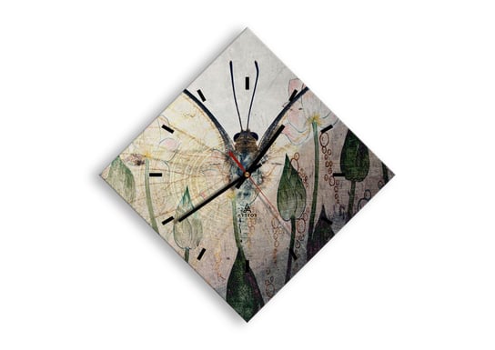 Zegar ścienny ARTTOR "Kędy się motyl kołysa na trawie" - liść motyl zieleń, C3AD30x30-4081, 42x42 cm ARTTOR