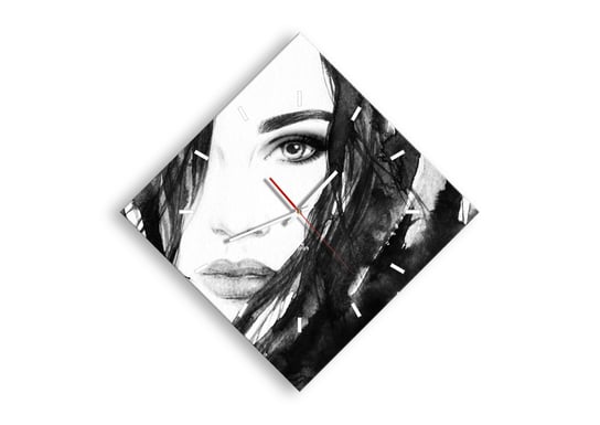 Zegar ścienny ARTTOR Portret damy w czerni i bieli - kobieta twarz, C3AD40x40-3097, 57x57 cm ARTTOR