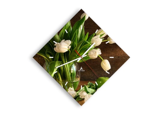 Zegar ścienny ARTTOR Soczyste i świeże w zieleni i bieli - wazon tulipany, C3AD30x30-2629, 42x42 cm ARTTOR