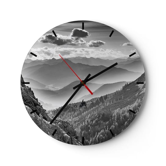 Zegar ścienny - Aż po horyzont - 30x30cm - Krajobraz Góry Alpy - Okrągły zegar na szkle - Nowoczeny Stylowy Zegar do salonu do kuchni - Cichy i Modny zegar ARTTOR