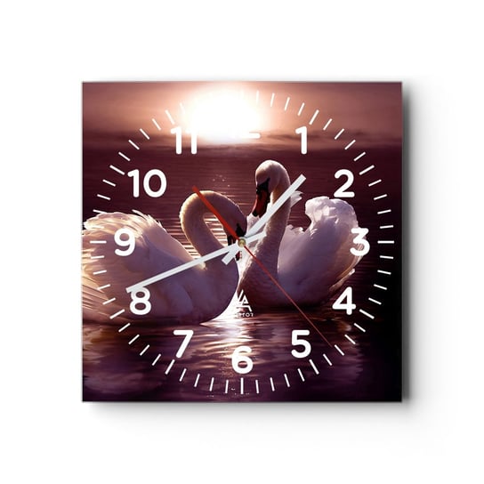 Zegar ścienny - Aż śmierć nas nie rozłączy - 30x30cm - Zwierzęta Krajobraz Łabędzie - Kwadratowy zegar ścienny - Nowoczeny Stylowy Zegar do salonu do kuchni - Cichy i Modny zegar ARTTOR
