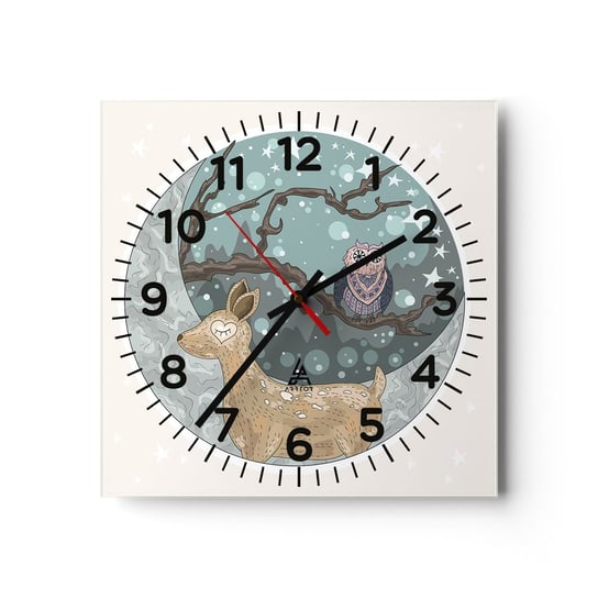 Zegar ścienny - Bajkowa, leśna noc - 30x30cm - Dla Dzieci Grafika Gwiazdy - Kwadratowy zegar ścienny - Nowoczeny Stylowy Zegar do salonu do kuchni - Cichy i Modny zegar ARTTOR