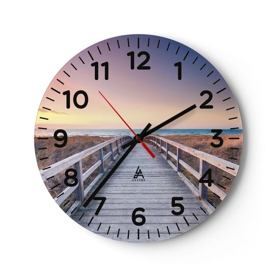 Zegar ścienny - Bałtycka wieczorna zorza - 30x30cm - Krajobraz Morze Wydma - Okrągły zegar ścienny - Nowoczeny Stylowy Zegar do salonu do kuchni - Cichy i Modny zegar ARTTOR
