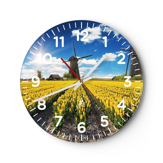 Zegar ścienny - Bardziej holenderski być nie może - 30x30cm - Krajobraz Wiatrak Tulipany - Okrągły zegar ścienny - Nowoczeny Stylowy Zegar do salonu do kuchni - Cichy i Modny zegar ARTTOR