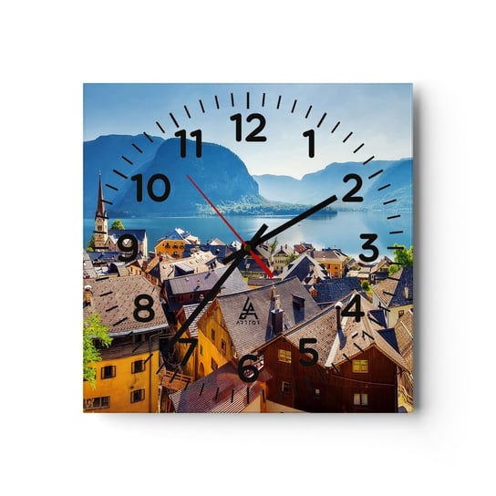 Zegar ścienny - Bardziej malowniczo się nie da - 30x30cm - Krajobraz Miasto Austria - Kwadratowy zegar ścienny - Nowoczeny Stylowy Zegar do salonu do kuchni - Cichy i Modny zegar ARTTOR