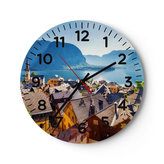 Zegar ścienny - Bardziej malowniczo się nie da - 30x30cm - Krajobraz Miasto Austria - Okrągły zegar ścienny - Nowoczeny Stylowy Zegar do salonu do kuchni - Cichy i Modny zegar ARTTOR