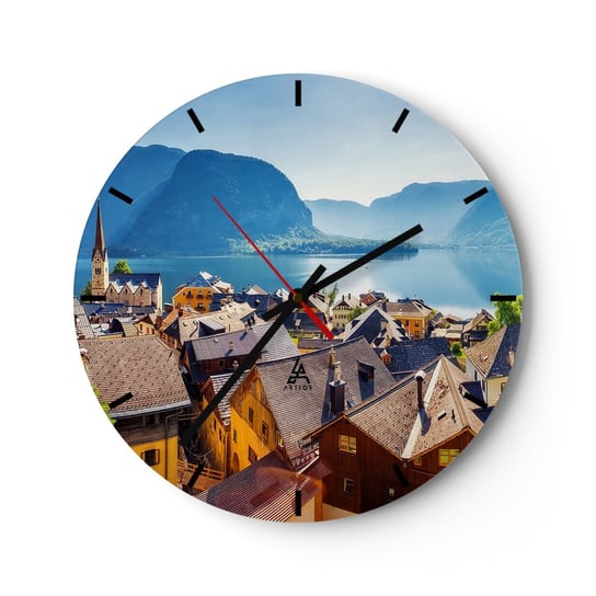 Zegar ścienny - Bardziej malowniczo się nie da - 40x40cm - Krajobraz Miasto Austria - Okrągły zegar ścienny - Nowoczeny Stylowy Zegar do salonu do kuchni - Cichy i Modny zegar ARTTOR
