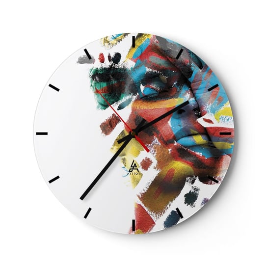 Zegar ścienny - Barwna osobowość - 30x30cm - Abstrakcja Sztuka Grafika - Okrągły zegar na szkle - Nowoczeny Stylowy Zegar do salonu do kuchni - Cichy i Modny zegar ARTTOR