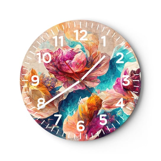 Zegar ścienny - Barwny przepych bukietu - 30x30cm - Kwiaty Pastelowe Sztuka - Okrągły zegar ścienny - Nowoczeny Stylowy Zegar do salonu do kuchni - Cichy i Modny zegar ARTTOR