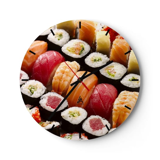 Zegar ścienny - Barwy i smaki Azji - 40x40cm - Gastronomia Sushi Azja - Okrągły zegar ścienny - Nowoczeny Stylowy Zegar do salonu do kuchni - Cichy i Modny zegar ARTTOR