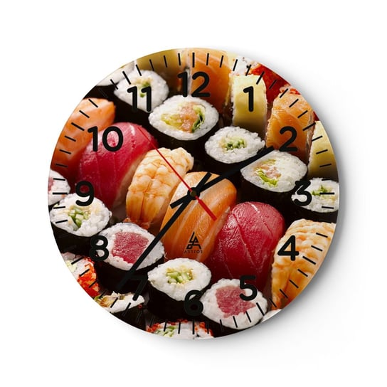 Zegar ścienny - Barwy i smaki Azji - 40x40cm - Gastronomia Sushi Azja - Okrągły zegar szklany - Nowoczeny Stylowy Zegar do salonu do kuchni - Cichy i Modny zegar ARTTOR