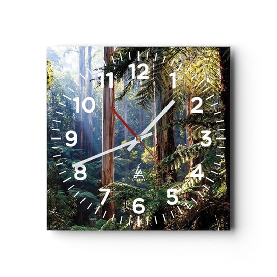 Zegar ścienny - Baśń lasu - 40x40cm - Krajobraz Las Natura - Kwadratowy zegar szklany - Nowoczeny Stylowy Zegar do salonu do kuchni - Cichy i Modny zegar ARTTOR