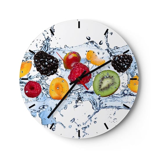 Zegar ścienny - Baw się z nami - 30x30cm - Owoce Abstrakcja 3D - Okrągły zegar na szkle - Nowoczeny Stylowy Zegar do salonu do kuchni - Cichy i Modny zegar ARTTOR