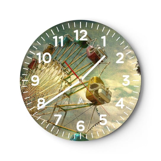 Zegar ścienny - Będzie, będzie zabawa… - 30x30cm - Vintage Lunapark Diabelski Młyn - Okrągły zegar ścienny - Nowoczeny Stylowy Zegar do salonu do kuchni - Cichy i Modny zegar ARTTOR