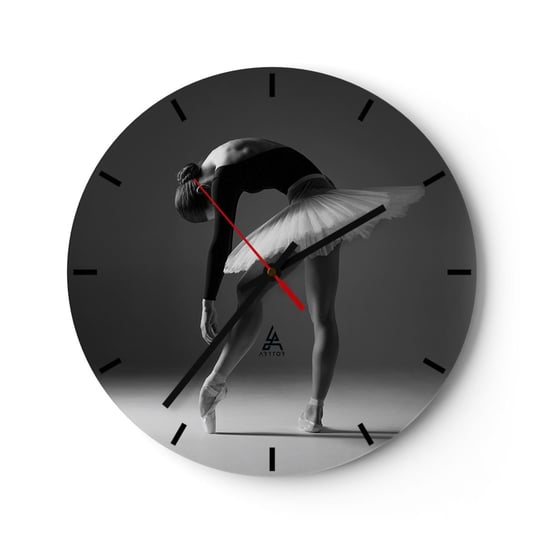 Zegar ścienny - Bella balerina - 30x30cm - Baletnica Balet Taniec - Okrągły zegar na szkle - Nowoczeny Stylowy Zegar do salonu do kuchni - Cichy i Modny zegar ARTTOR