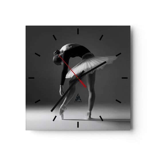 Zegar ścienny - Bella balerina - 40x40cm - Baletnica Balet Taniec - Kwadratowy zegar ścienny - Nowoczeny Stylowy Zegar do salonu do kuchni - Cichy i Modny zegar ARTTOR