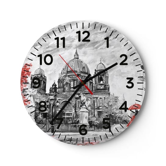 Zegar ścienny - Berlińskie spotkanie - 30x30cm - Miasto Malarstwo Architektura - Okrągły zegar ścienny - Nowoczeny Stylowy Zegar do salonu do kuchni - Cichy i Modny zegar ARTTOR