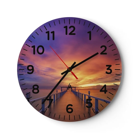 Zegar ścienny - Bez końca - 30x30cm - Krajobraz Molo Zachód Słońca - Okrągły zegar ścienny - Nowoczeny Stylowy Zegar do salonu do kuchni - Cichy i Modny zegar ARTTOR