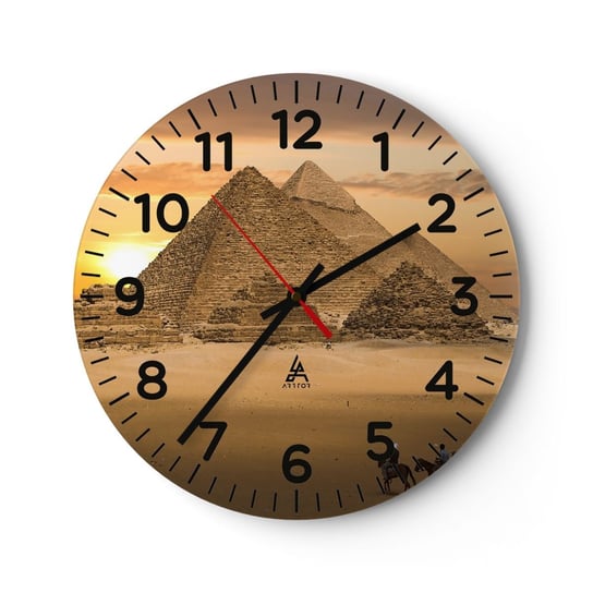 Zegar ścienny - Bez zmian od tysięcy lat - 40x40cm - Architektura Egipt Piramidy - Okrągły zegar szklany - Nowoczeny Stylowy Zegar do salonu do kuchni - Cichy i Modny zegar ARTTOR