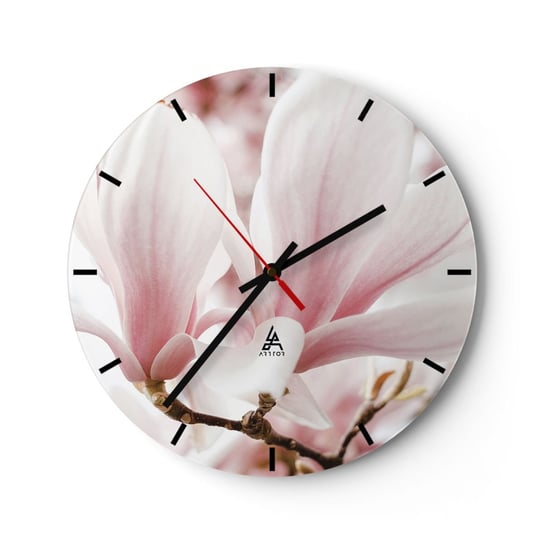 Zegar ścienny - Bezmiar czułości - 40x40cm - Gałązka Magnolii Kwiat Magnolia - Okrągły zegar ścienny - Nowoczeny Stylowy Zegar do salonu do kuchni - Cichy i Modny zegar ARTTOR