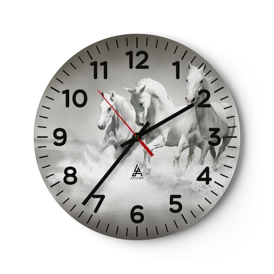 Zegar ścienny - Białe szaleństwo - 30x30cm - Zwierzęta Konie Natura - Okrągły zegar ścienny - Nowoczeny Stylowy Zegar do salonu do kuchni - Cichy i Modny zegar ARTTOR