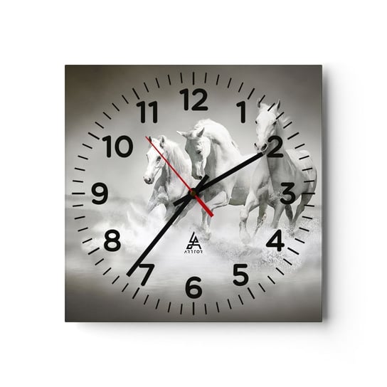 Zegar ścienny - Białe szaleństwo - 40x40cm - Zwierzęta Konie Natura - Kwadratowy zegar szklany - Nowoczeny Stylowy Zegar do salonu do kuchni - Cichy i Modny zegar ARTTOR