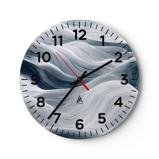 Zegar ścienny - Biało-błękitne fale - 30x30cm - Polarny Wywijasy Fale - Okrągły zegar ścienny - Nowoczeny Stylowy Zegar do salonu do kuchni - Cichy i Modny zegar ARTTOR