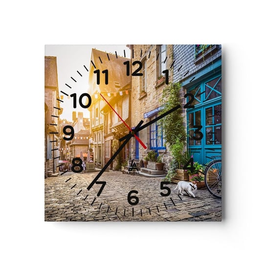 Zegar ścienny - Biały duch miasteczka - 40x40cm - Miasto Francja Architektura - Kwadratowy zegar szklany - Nowoczeny Stylowy Zegar do salonu do kuchni - Cichy i Modny zegar ARTTOR