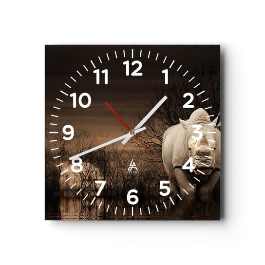 Zegar ścienny - Biały przeciw naturze - 40x40cm - Nosorożec  Zwierzęta Afryka - Kwadratowy zegar szklany - Nowoczeny Stylowy Zegar do salonu do kuchni - Cichy i Modny zegar ARTTOR
