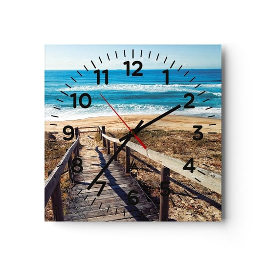 Zegar ścienny - Biegnij! - 30x30cm - Krajobraz Plaża Zejście Na Plażę - Kwadratowy zegar ścienny - Nowoczeny Stylowy Zegar do salonu do kuchni - Cichy i Modny zegar ARTTOR