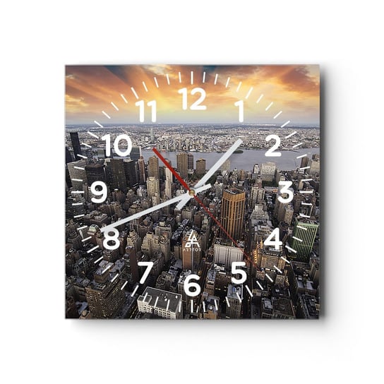 Zegar ścienny - Bijące serce naszych czasów - 40x40cm - Miasto Nowy Jork Manhattan - Kwadratowy zegar szklany - Nowoczeny Stylowy Zegar do salonu do kuchni - Cichy i Modny zegar ARTTOR